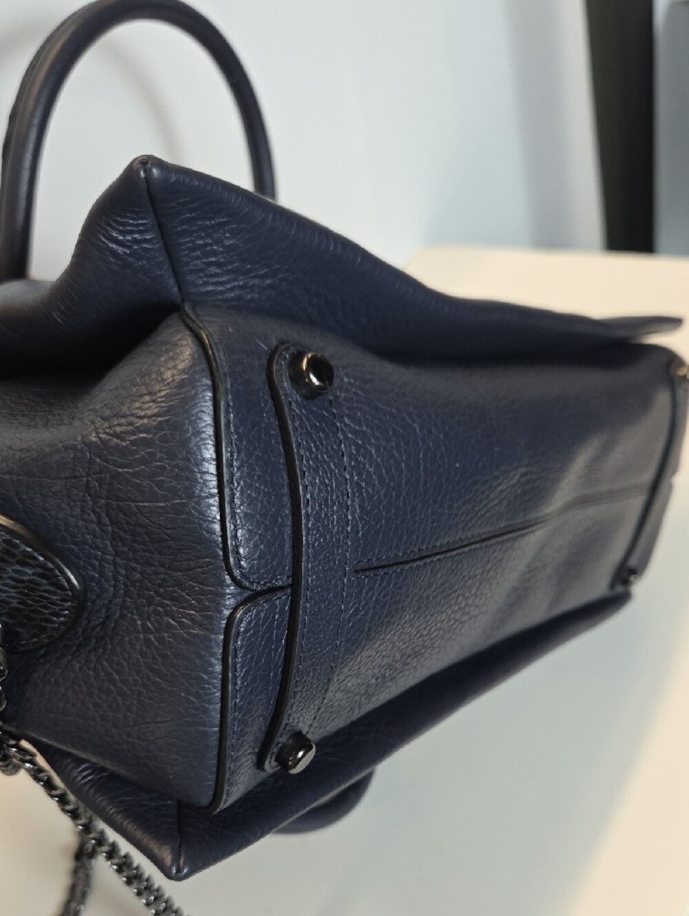 Coach Drew Satchel Pebbled Leather in Navy With Gun Metal Hardware - Picture 6 of 11
